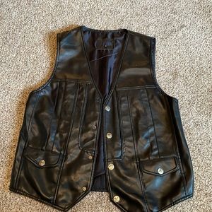 Vintage mens black leather vest XL